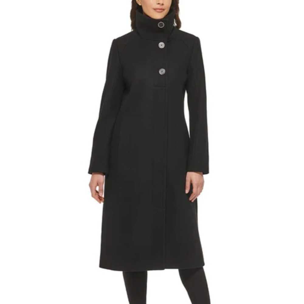 KENNETH COLE MELTON WOOL BLEND LONG PEACOAT BLACK NWT XS